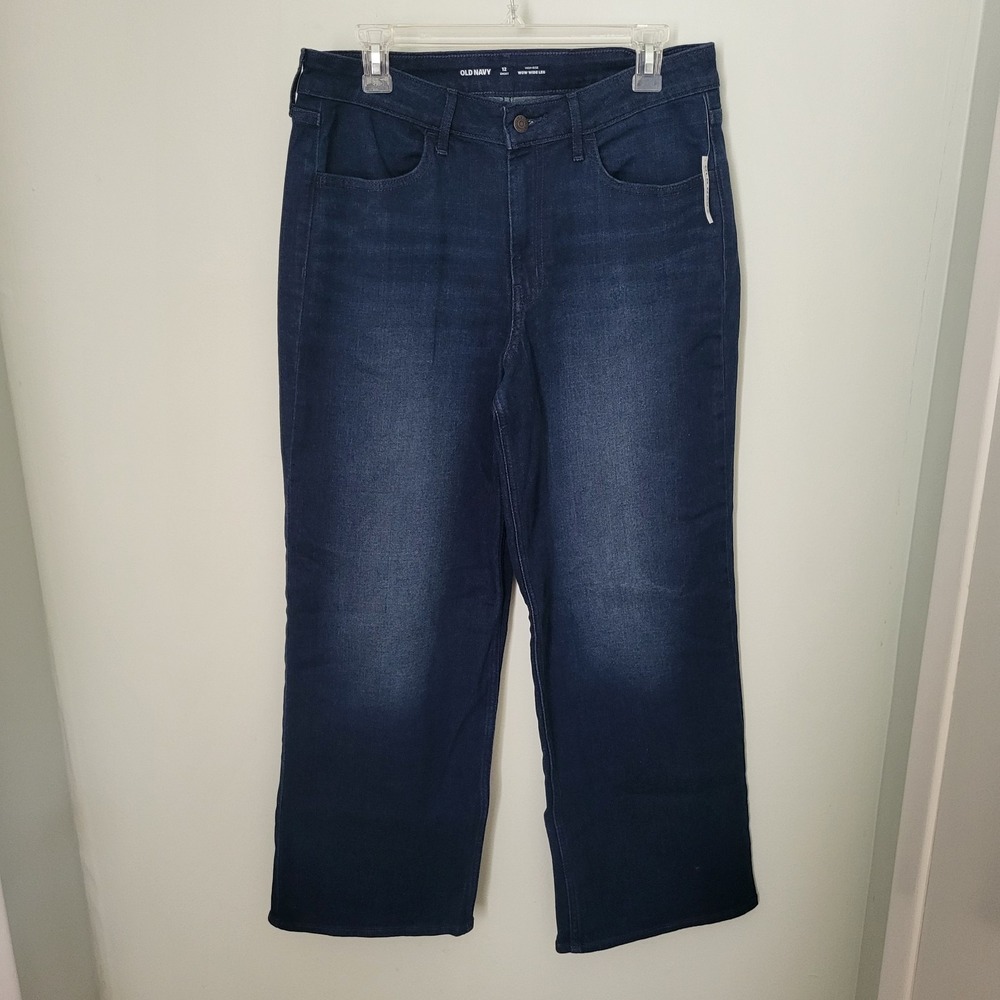Old Navy Women 12 Short Petite Wow Wide‎ Leg High Rise Dark Wash Jeans Blue...